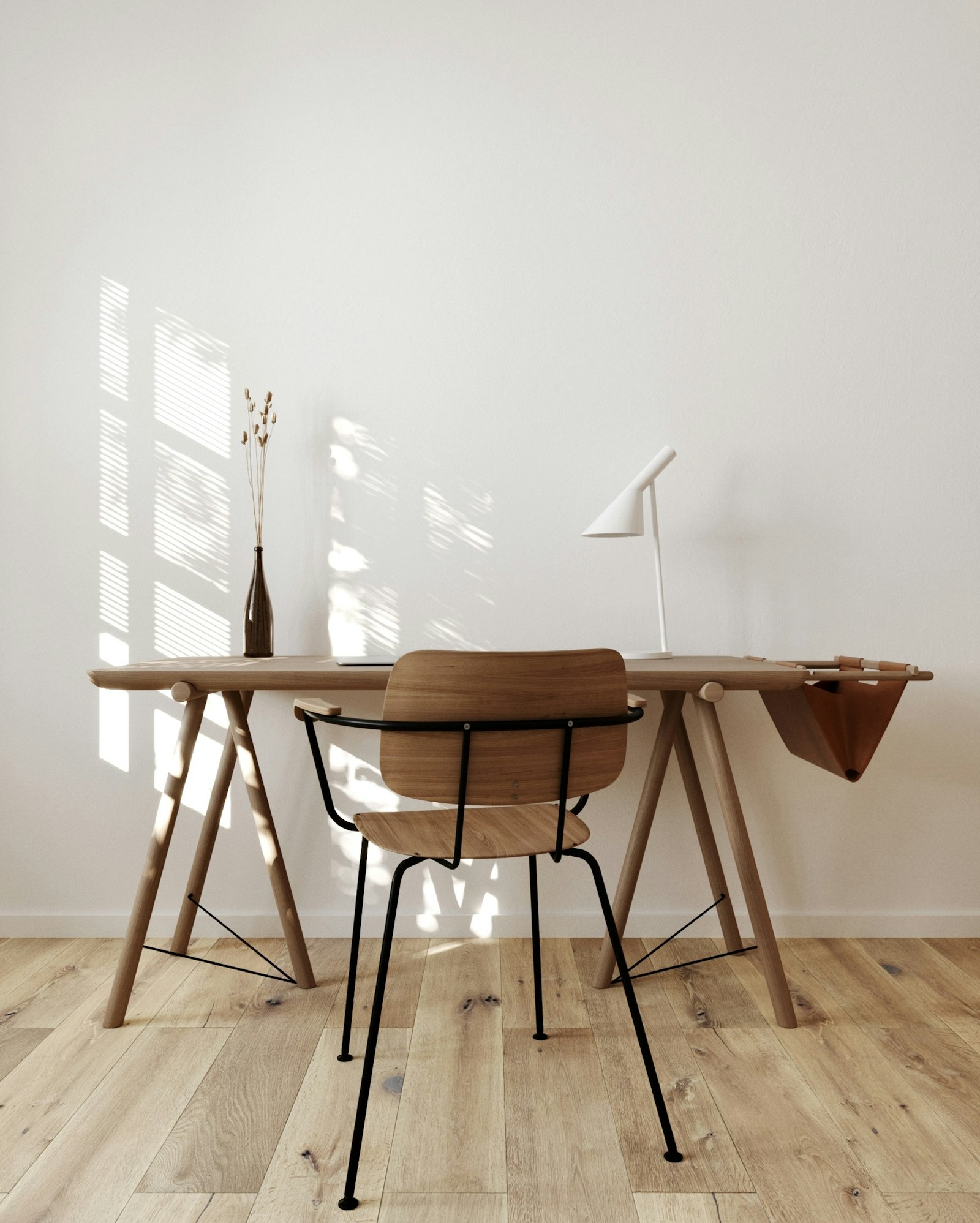 Study nook with timber desk and matching chair in the Punggol BTO